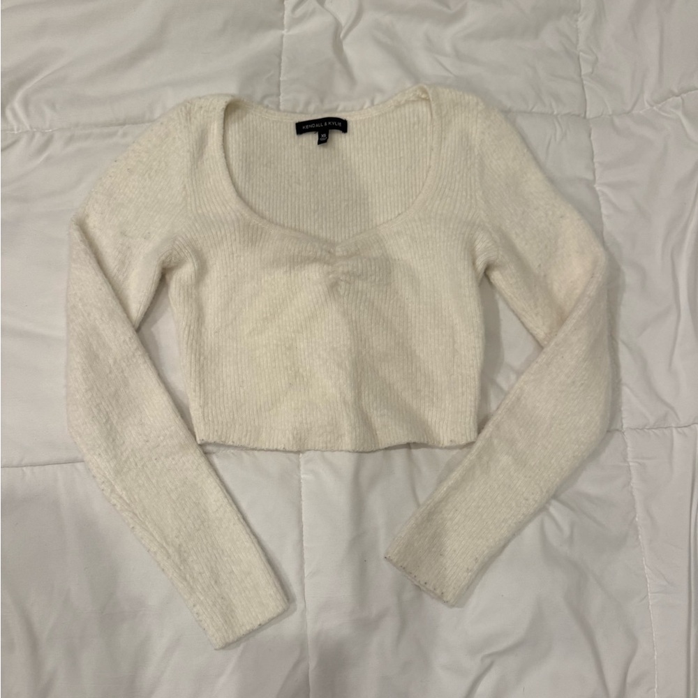 Kendall & Kylie Cream Ribbed Top
